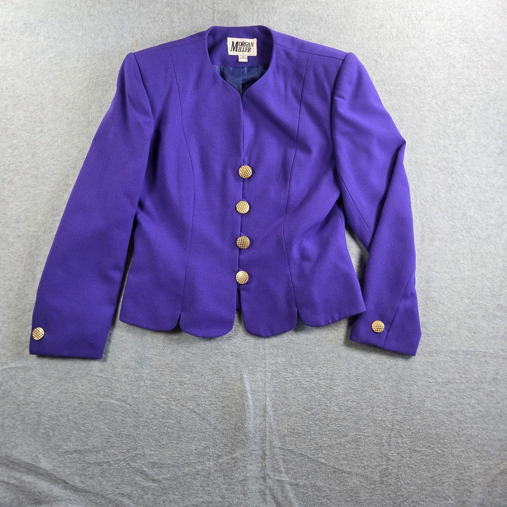 Morgan Miller Blazer Women Size 8 Purple Gold Buttons Scalloped Hem Vintage